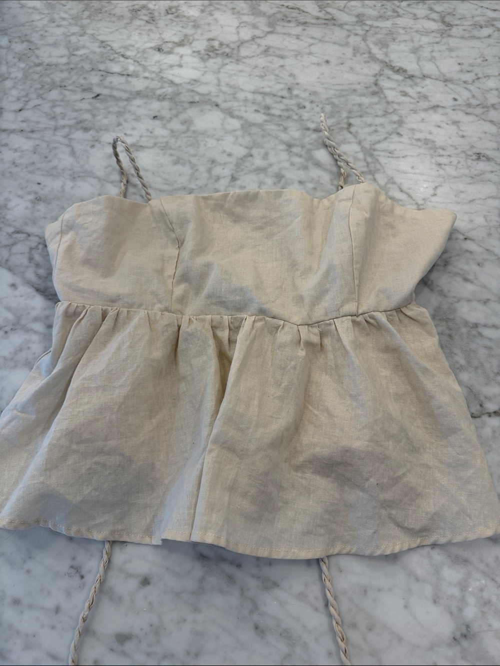 Forever 21 Cream Linen Blend Peplum Cami Top
